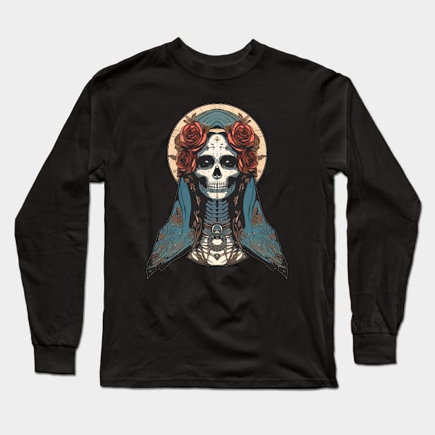 Retro Santa Muerte Long Sleeve T-Shirt by metamorfatic